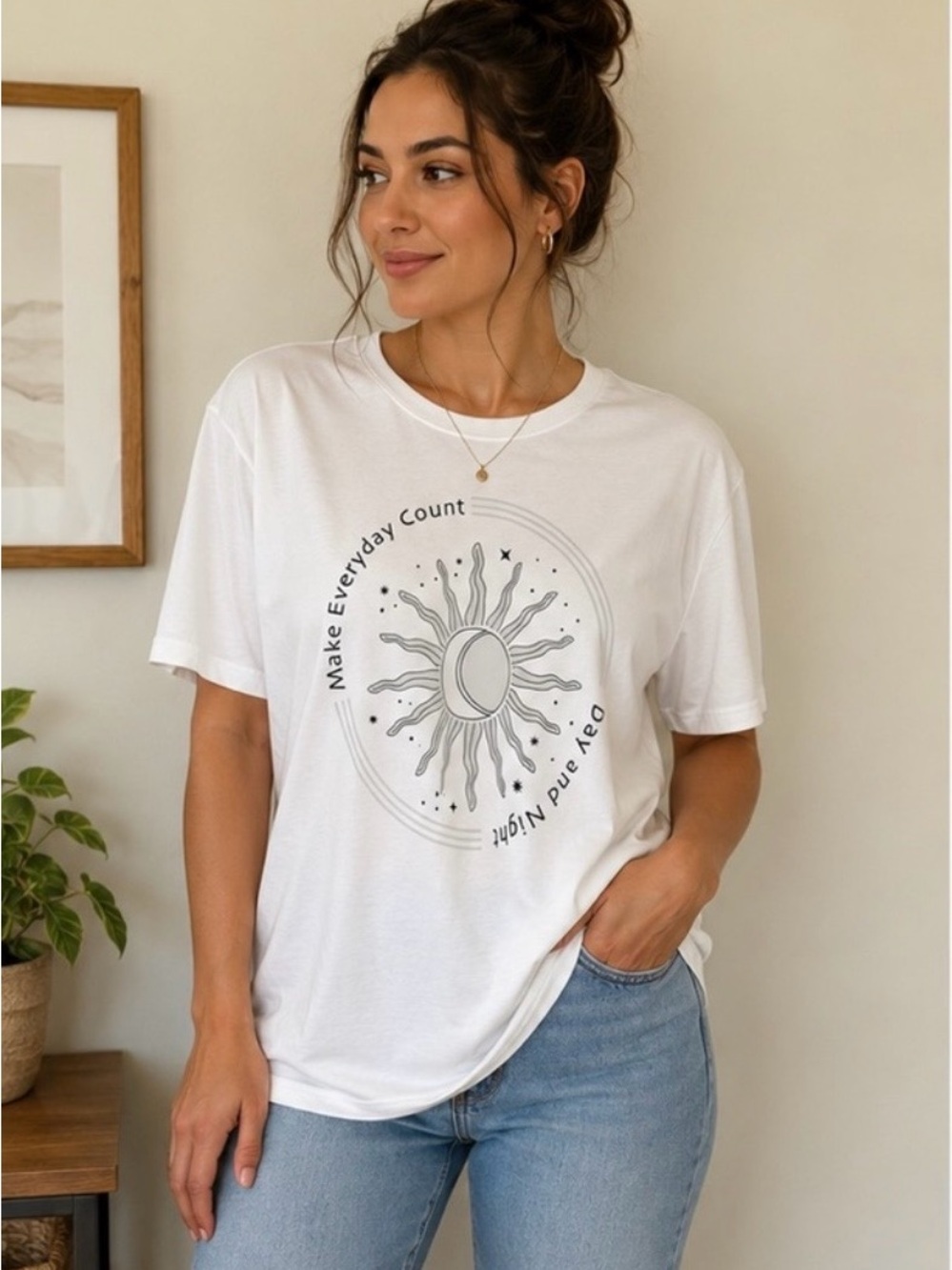 Kensie XL White Graphic Tee Make Every Day Count Sun & Moon Top